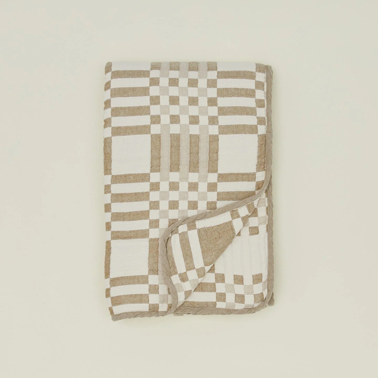 Golden Linen Ivory/Flax Plaid Cotton Reversible Blanket