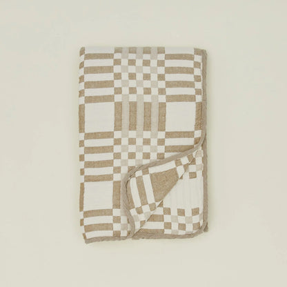 Golden Linen Ivory/Flax Plaid Cotton Reversible Blanket