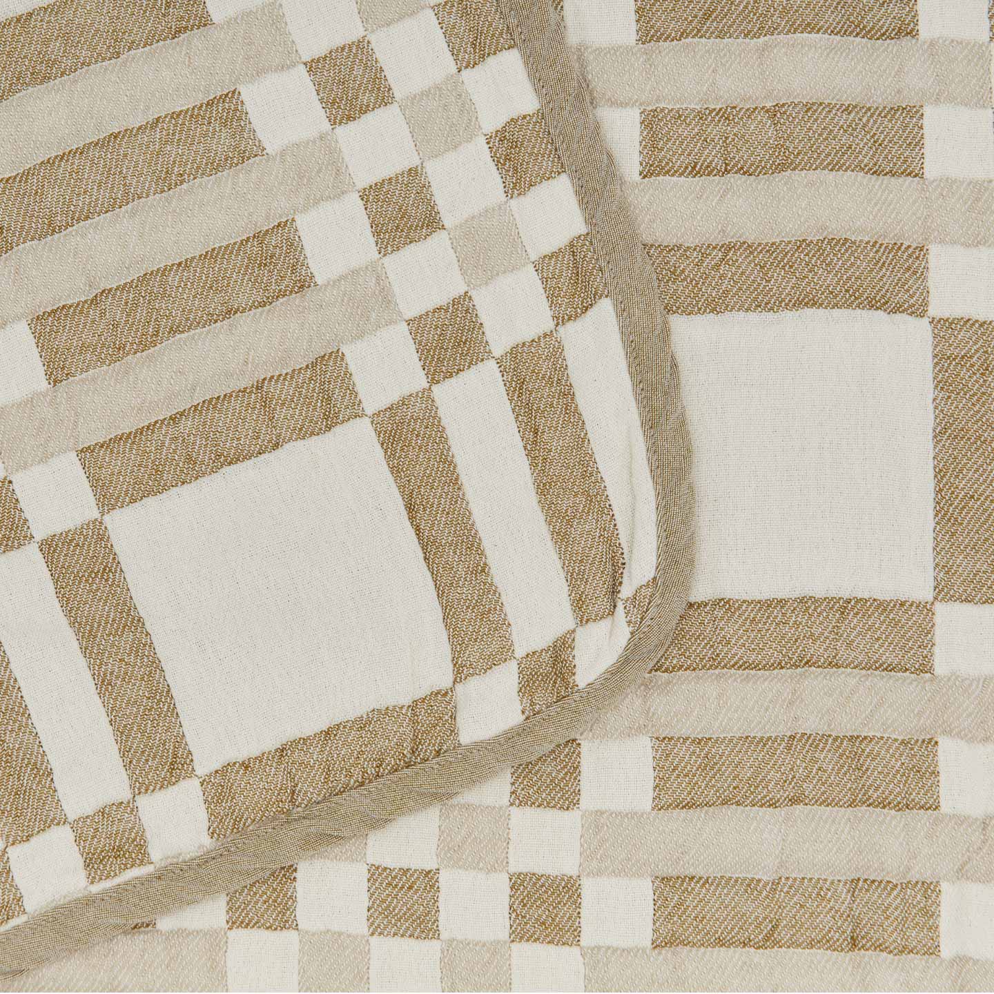 Plaid Blanket - Ivory/Flax 100% Cotton Quilted Throw