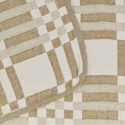 Plaid Blanket - Ivory/Flax 100% Cotton Quilted Throw