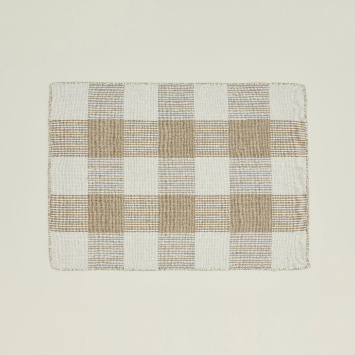 Golden Linen Simple Plaid Rug in Ivory/Flax - New Zealand Wool Plaid Rug