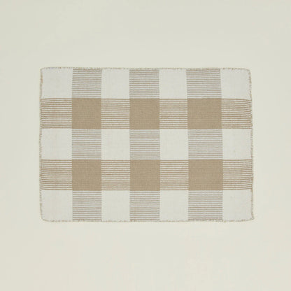 Golden Linen Simple Plaid Rug in Ivory/Flax - New Zealand Wool Plaid Rug
