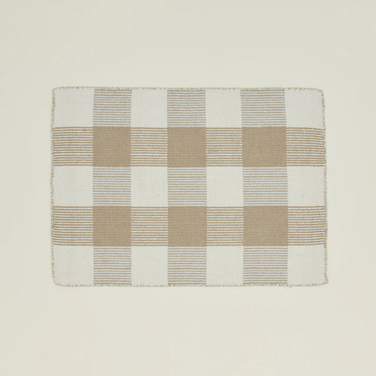 Golden Linen Simple Plaid Rug in Ivory/Flax - New Zealand Wool Plaid Rug